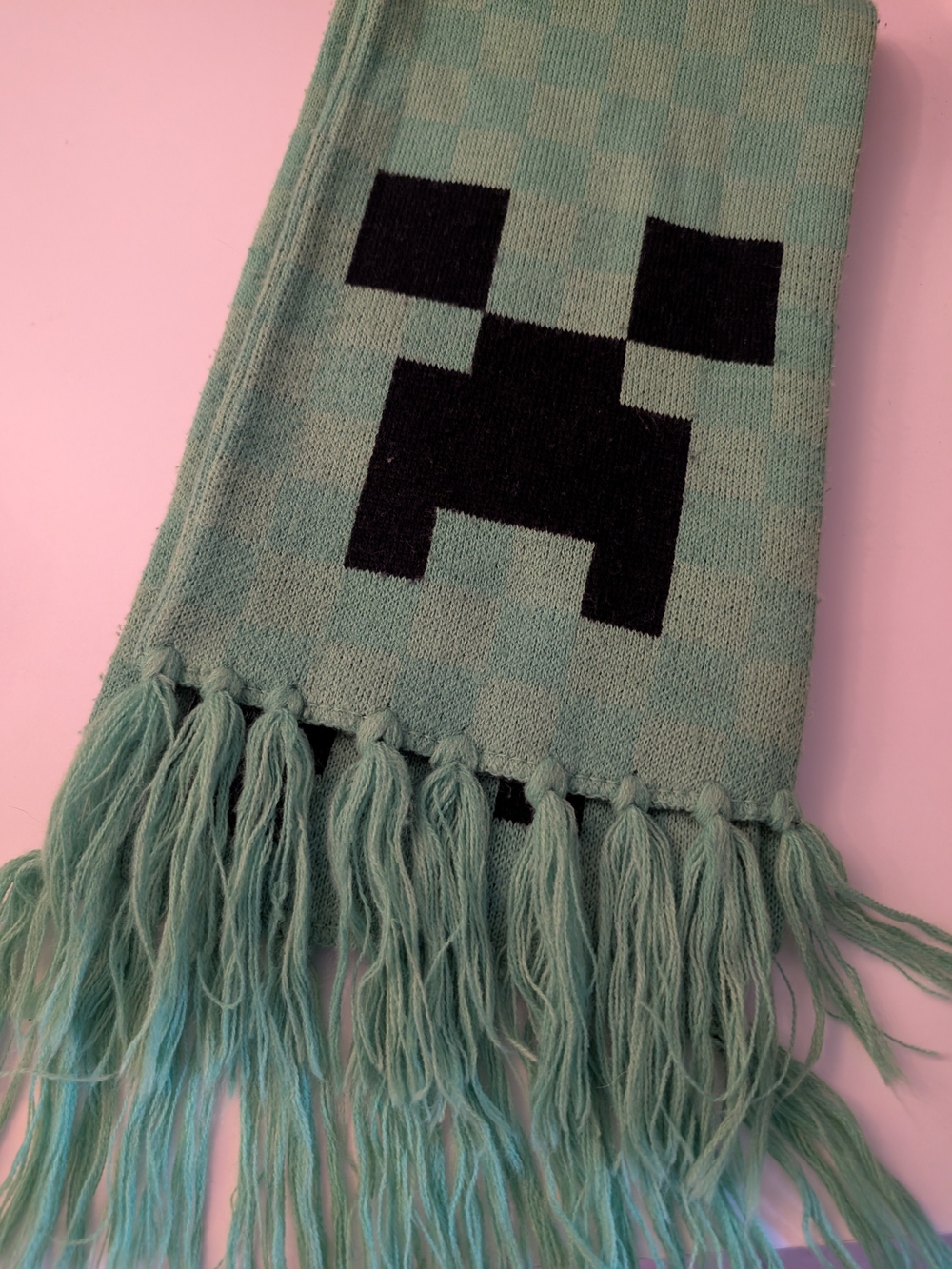 Kids Mint Green Pixel Face Scarf - Gaming Style
